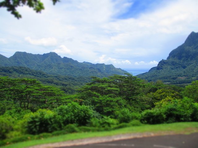 モーレア島の山と入江（タヒチ）