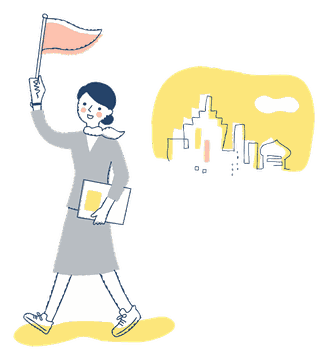 旗を持つ添乗員